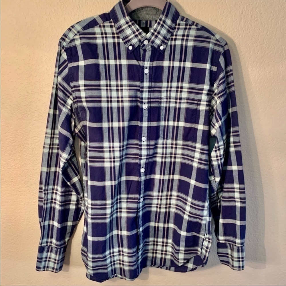 J. Crew Men Shirt Small Casual Dress Button-Up Shirt Blue Gray Plaid Long Slvs